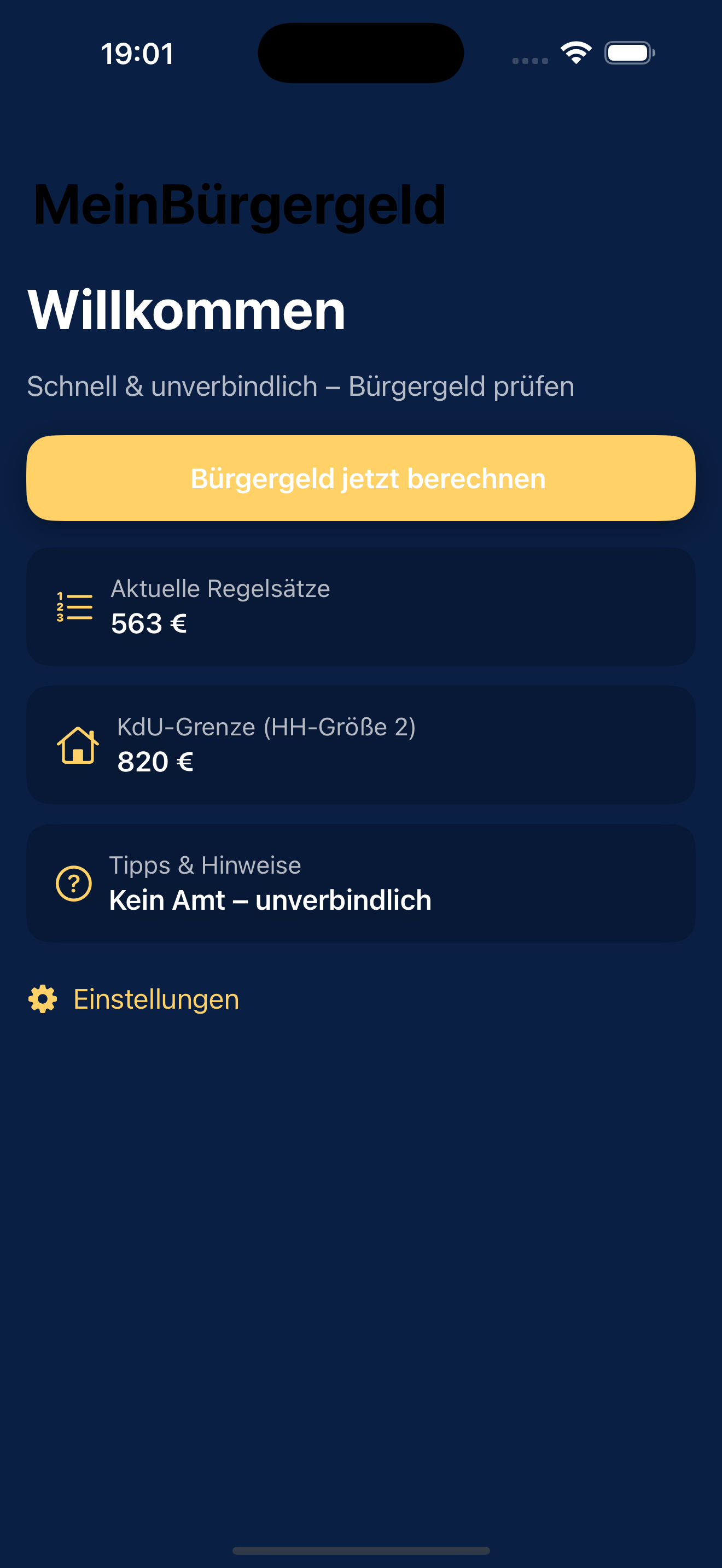 MeinBürgergeld – Start/Dashboard