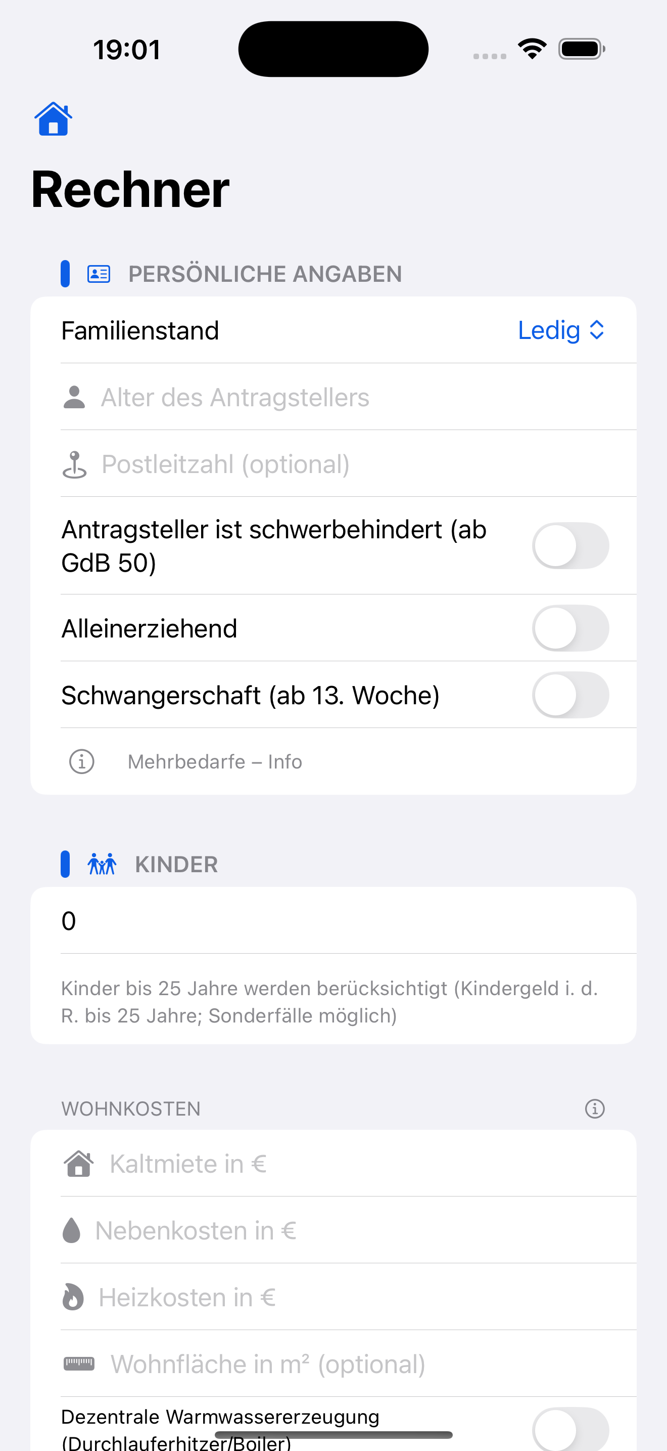 MeinBürgergeld – Rechner mit Eingaben